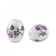 Keramik Perle Oval 10x8mm White-lotus purple